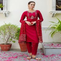 Aadhya Wholesale Cotton With Embroidery Work Kurti With Pant And Dupatta