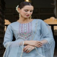 Aadhya Wholesale Cotton With Embroidery Work Kurti With Pant And Dupatta