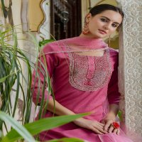 Aadhya Wholesale Cotton With Embroidery Work Kurti With Pant And Dupatta