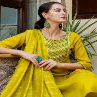 Aadhya Wholesale Cotton With Embroidery Work Kurti With Pant And Dupatta