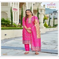 Aanchi Umika Wholesale Fancy Fabric With Crochet Work Top With Pant And Dupatta