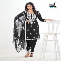 blue hills black and white vol 5 rayon thread work fully stitch plus size ladies suit