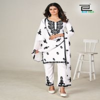 blue hills black and white vol 5 rayon thread work fully stitch plus size ladies suit