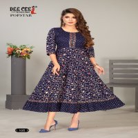 Dee Cee Popstar Wholesale Reyon Gold Print Flair Kurtis