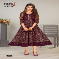 Dee Cee Popstar Wholesale Reyon Gold Print Flair Kurtis