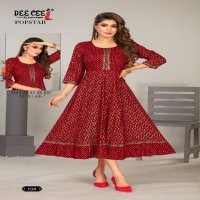 Dee Cee Popstar Wholesale Reyon Gold Print Flair Kurtis