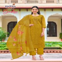 Radhika Sundari Vol-1 Wholesale Pure Organza With Schiffli Work Top With Pant And Dupatta