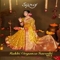 Saroj Rakhi Organza Saroski Vol-5 Wholesale Pure Jari Organza With Swaroski Work Sarees