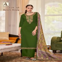 Alok Karachi Beauty Wholesale Pure Cotton Zam With Swarovski Diamond Work Dress Material