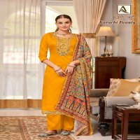 Alok Karachi Beauty Wholesale Pure Cotton Zam With Swarovski Diamond Work Dress Material