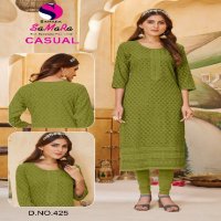 Samara Casual Wholesale Top Reyon With Schiffli Work Long Kurtis Combo