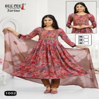 Dee Cee Tavino Wholesale Flared Long Kurtis With Pant And Dupatta