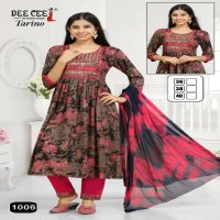 Dee Cee Tavino Wholesale Flared Long Kurtis With Pant And Dupatta