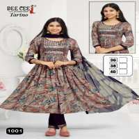 Dee Cee Tavino Wholesale Flared Long Kurtis With Pant And Dupatta