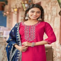 Rangmaya Banarasi Wholesale Roman Fabrics Kurti With Pant And Dupatta