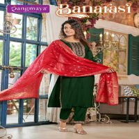 Rangmaya Banarasi Wholesale Roman Fabrics Kurti With Pant And Dupatta
