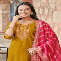 Rangmaya Banarasi Wholesale Roman Fabrics Kurti With Pant And Dupatta