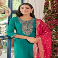 Rangmaya Banarasi Wholesale Roman Fabrics Kurti With Pant And Dupatta