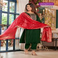 Rangmaya Banarasi Wholesale Roman Fabrics Kurti With Pant And Dupatta