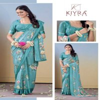 gulmohar by kiyra dull moss unique colours saree with fancy blouse