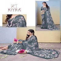 gulmohar by kiyra dull moss unique colours saree with fancy blouse