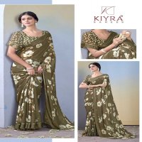 gulmohar by kiyra dull moss unique colours saree with fancy blouse