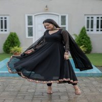 Banwery anishka embroidery georgette readymade combo gown with dupatta