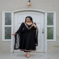 Banwery anishka embroidery georgette readymade combo gown with dupatta