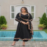 Banwery anishka embroidery georgette readymade combo gown with dupatta