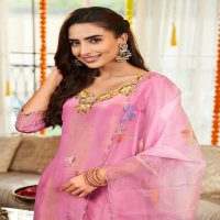 Anju Saheli Wholesale Pure Tissue Shimmer Kurtis With Pant And Dupatta