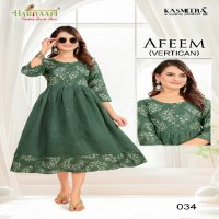 Hariyaali Afeem Vertican Wholesale Plain Flair Concept Kurtis Combo