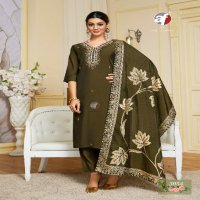 Anju Vastra Vol-4 Wholesale Roman Silk Kurti With Pant And Dupatta