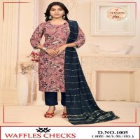 Veeksha Waffles Checks Wholesale Straight Cut Top With Pant And Dupatta