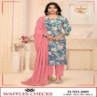 Veeksha Waffles Checks Wholesale Straight Cut Top With Pant And Dupatta