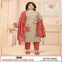 Veeksha Waffles Checks Wholesale Straight Cut Top With Pant And Dupatta