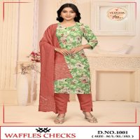 Veeksha Waffles Checks Wholesale Straight Cut Top With Pant And Dupatta