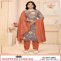 Veeksha Waffles Checks Wholesale Straight Cut Top With Pant And Dupatta