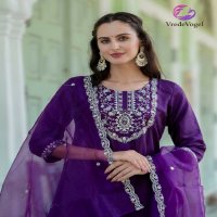 VredeVogel Jinaa Wholesale Silk With Neck Embroidery Kurti Pant With Dupatta