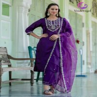 VredeVogel Jinaa Wholesale Silk With Neck Embroidery Kurti Pant With Dupatta