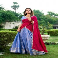 LNB Kesariya Wholesale Kanchipuram Fabrics Lehengas