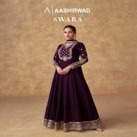 Aashirwad Swara Wholesale Premium Chinon Silk Gown With Dupatta