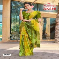 Saumya Akshi Wholesale Golden Chiffon Fabrics Sarees