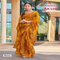 Saumya Akshi Wholesale Golden Chiffon Fabrics Sarees