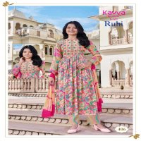 kavya ruhi vol 4 umbrella cut capsule print full stitch combo kids 3pcs dress