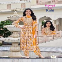 kavya ruhi vol 4 umbrella cut capsule print full stitch combo kids 3pcs dress