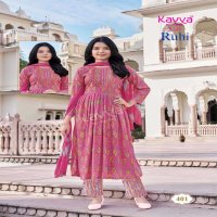 kavya ruhi vol 4 umbrella cut capsule print full stitch combo kids 3pcs dress