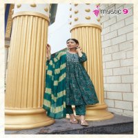 Mystic 9 Pushpa Vol-1 Wholesale Rayon Capsule Umbrella Cut Top With Bottom And Dupatta