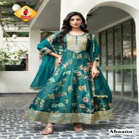 kumkum by shruti suits new trendy readymade simmer tissue gown set