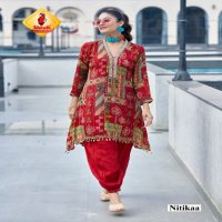 shruti suits utsav viscose georgette mirror work full stitch indo western kurti with pant