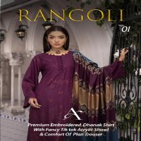 Aalaya Rangoli Vol-1 Premium Embroidered Dhanak Shirt With Fancy Tik Tok Pakistani Suits
